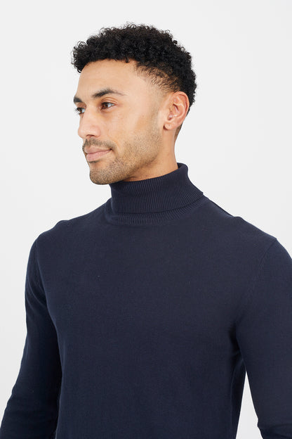 Brave Soul Dark Navy Roll Neck Jumper - Dark Navy Image 4
