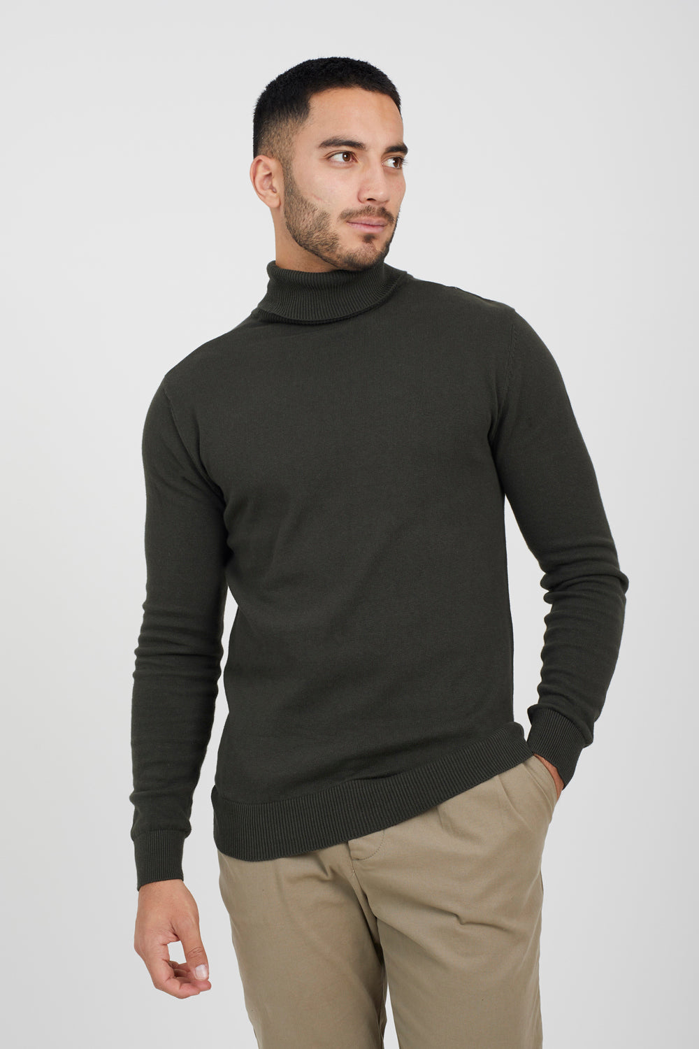 Brave Soul Khaki Roll Neck Jumper - Khaki Image 1