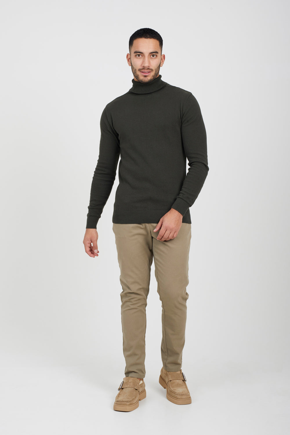 Brave Soul Khaki Roll Neck Jumper - Khaki Image 3