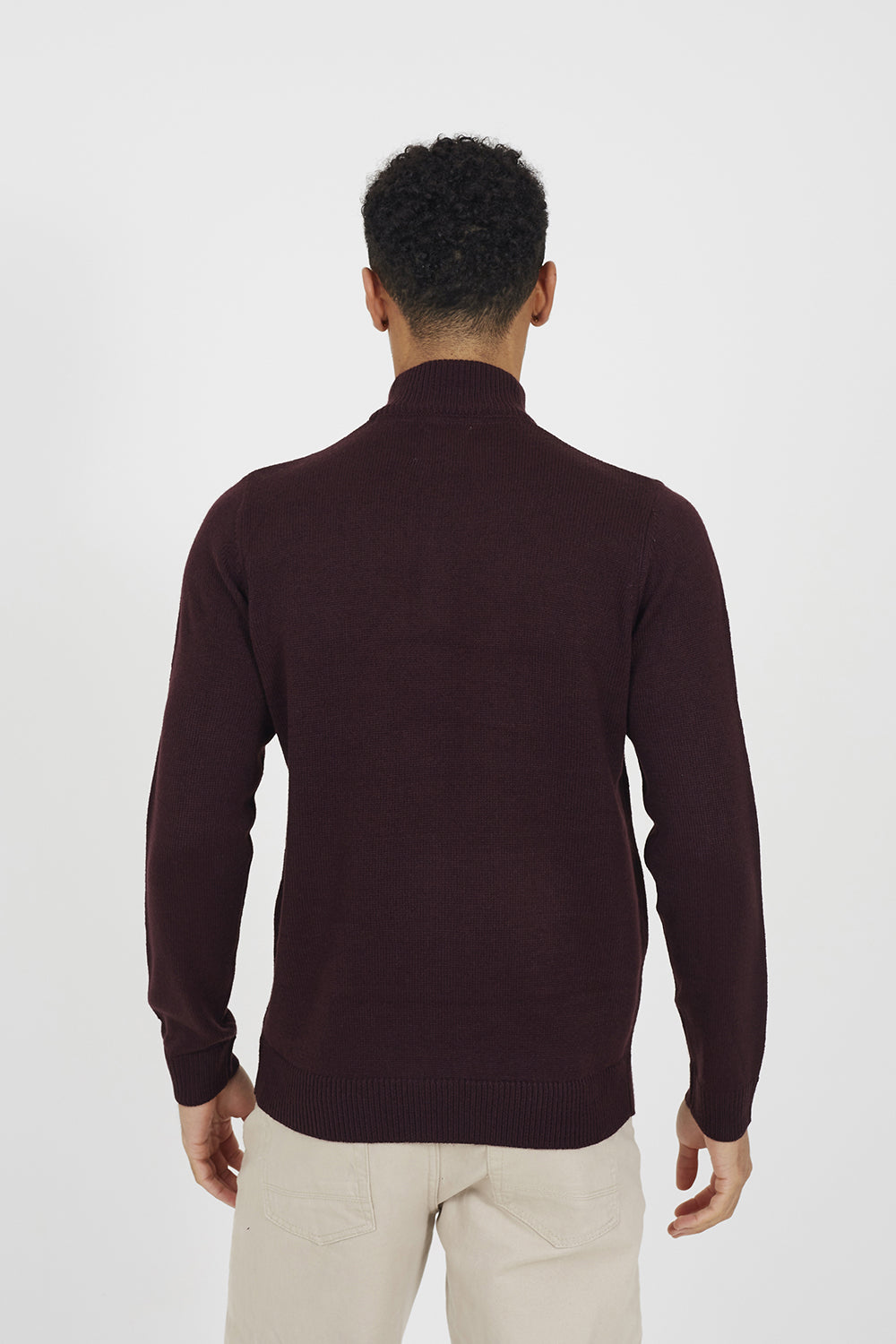 Brave Soul Burgundy Quarter Zip Funnel Neck Sweater - Burgundy Image 2