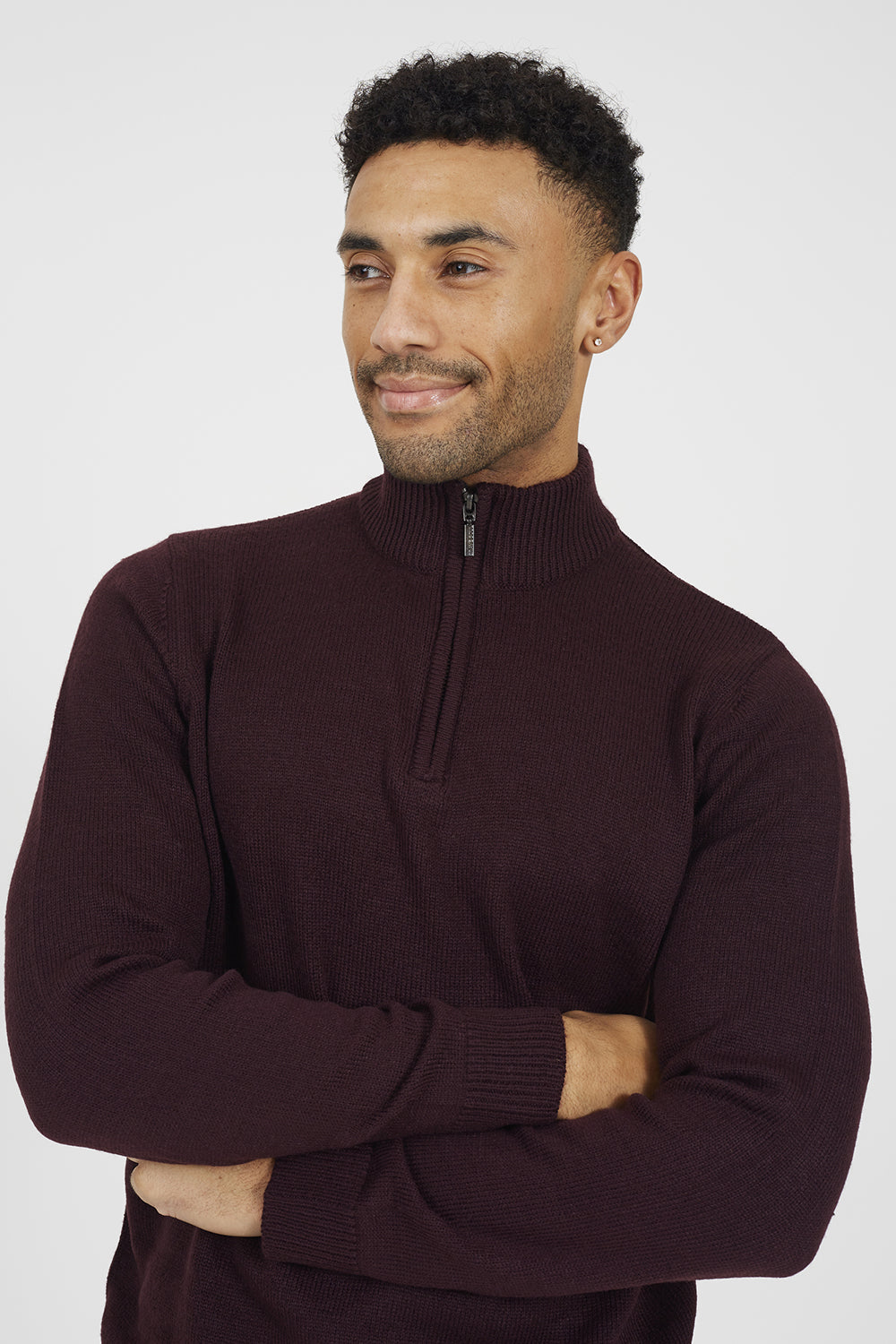 Brave Soul Burgundy Quarter Zip Funnel Neck Sweater - Burgundy Image 4