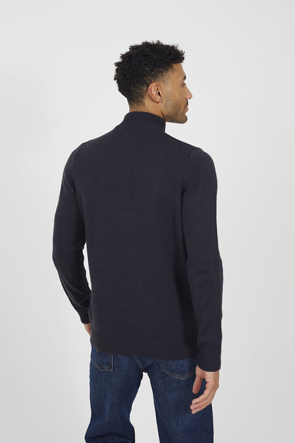 Brave Soul Navy Quarter Zip Funnel Neck Sweater - Navy Image 2