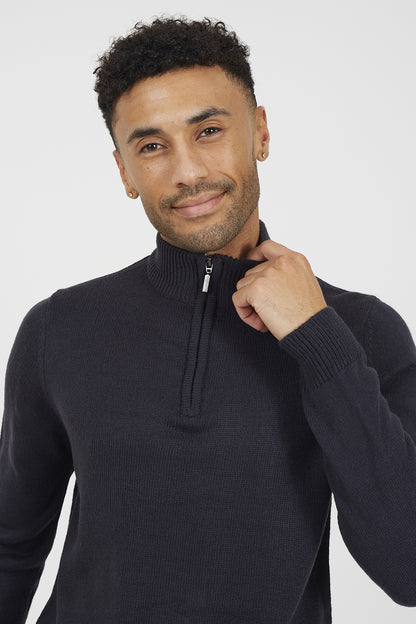 Brave Soul Navy Quarter Zip Funnel Neck Sweater - Navy Image 4