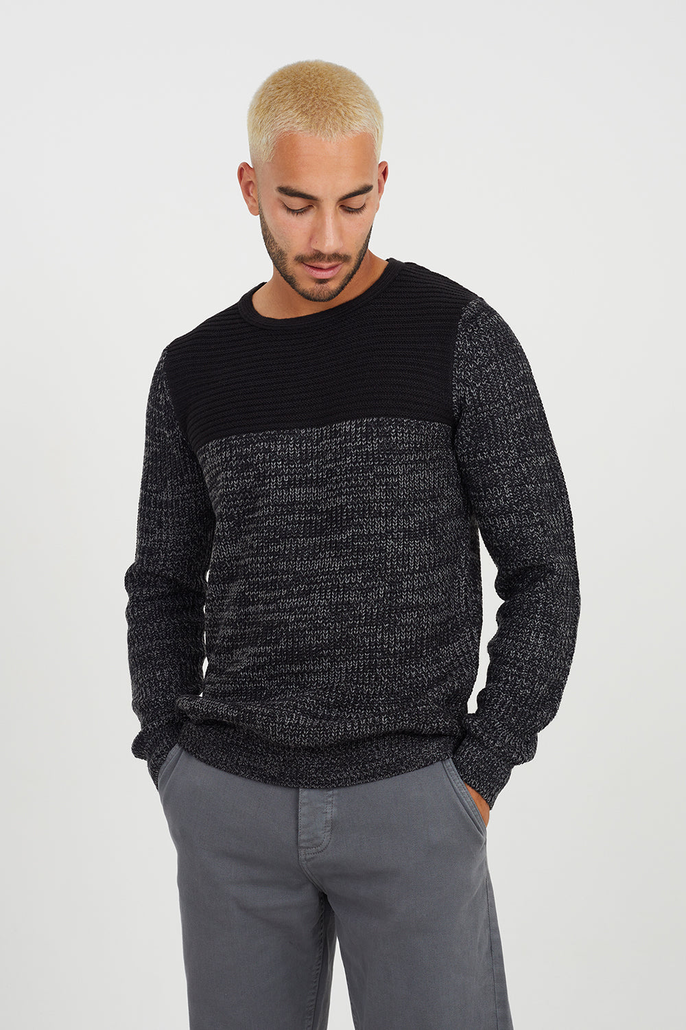 Brave Soul Black Crew Neck Chunky Knit Jumper - Black Image 1