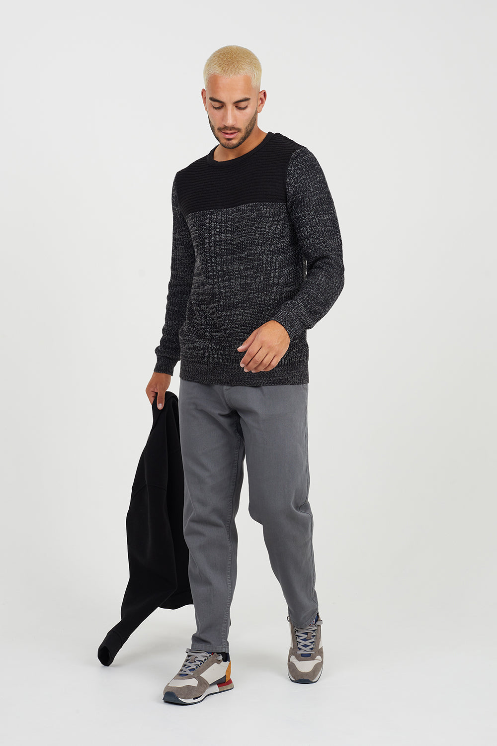 Brave Soul Black Crew Neck Chunky Knit Jumper - Black Image 3