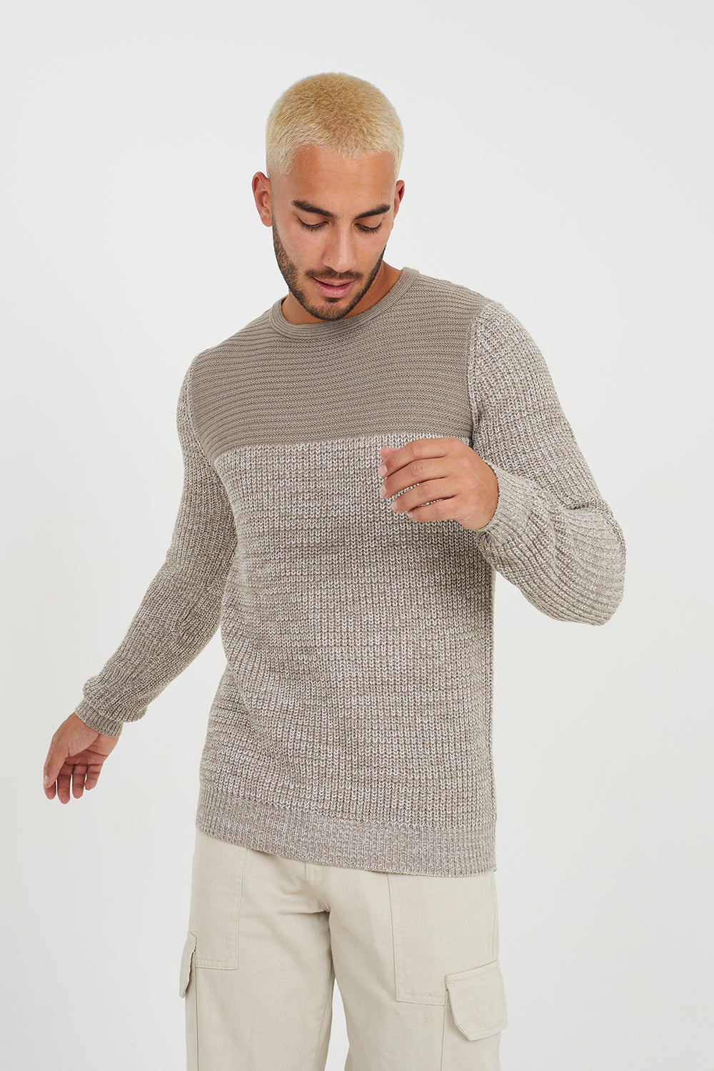 Brave Soul Grey Crew Neck Chunky Knit Jumper - Grey Image 1