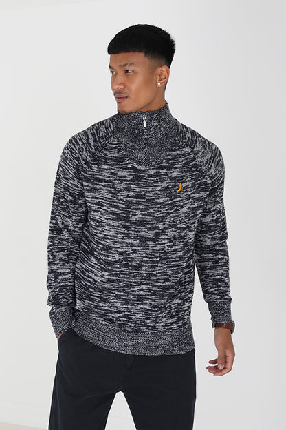 Brave Soul Navy Funnel Neck With Quarter Zip Jumper - Navy Image 1