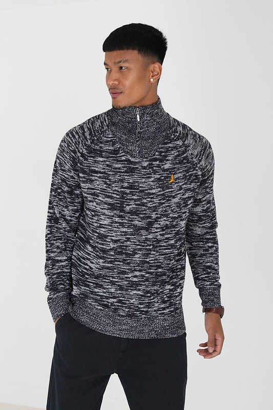 Brave Soul Navy Funnel Neck With Quarter Zip Jumper - Navy Image 1