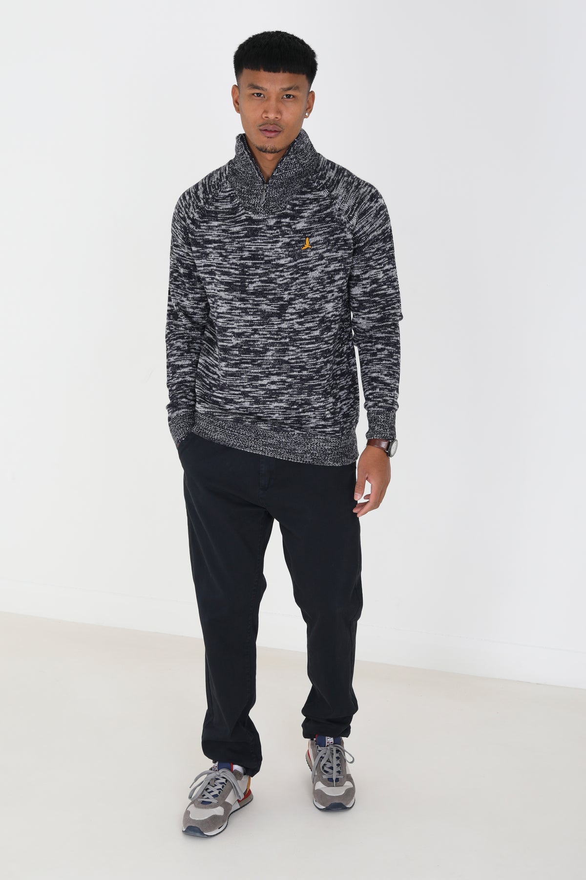 Brave Soul Navy Funnel Neck With Quarter Zip Jumper - Navy Image 3