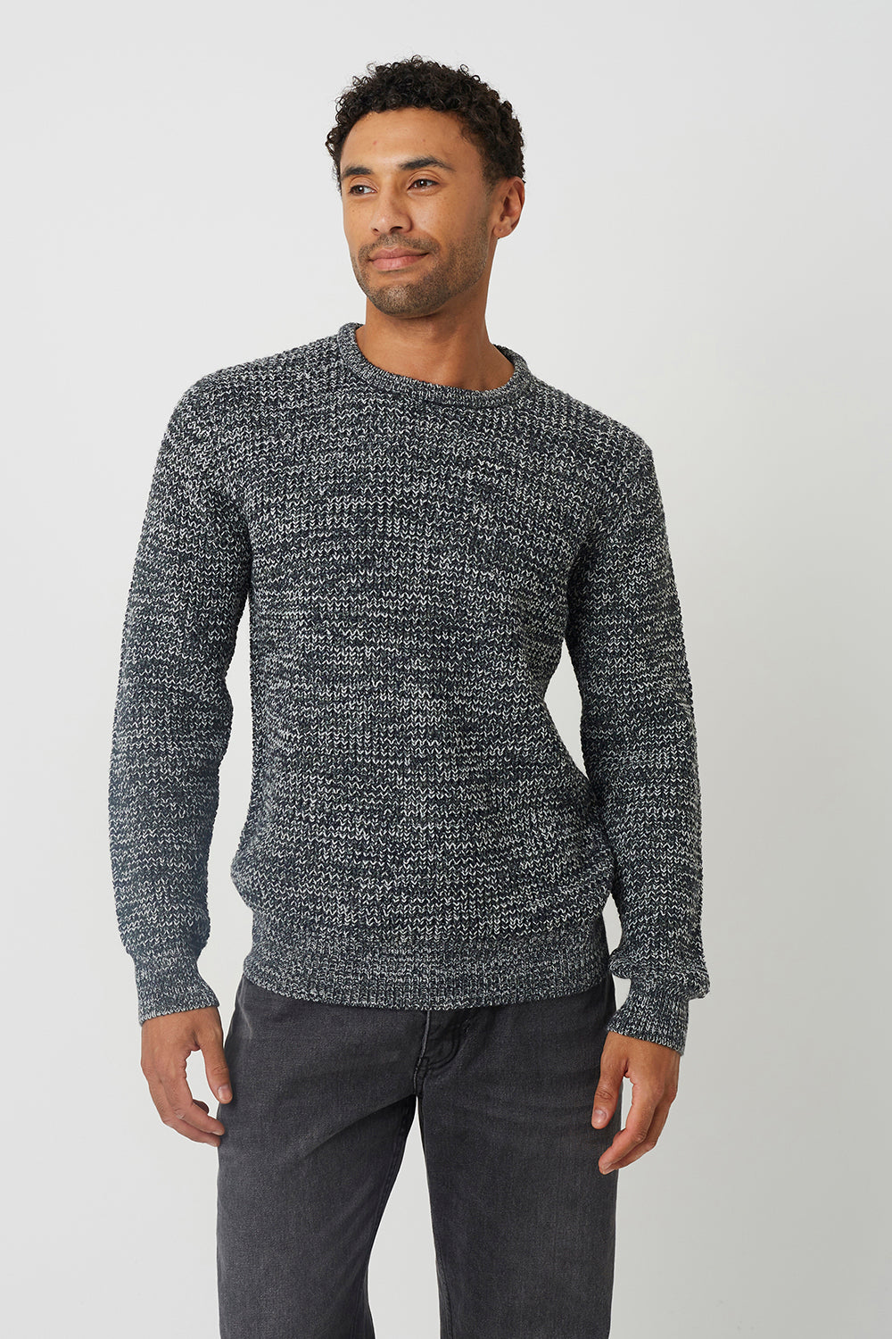 Brave Soul Grey Crew Neck Textured Knit Jumper - Grey Image 1