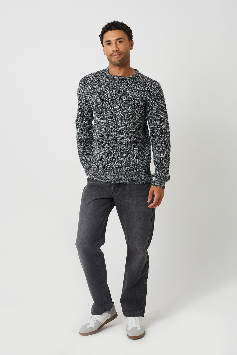 Brave Soul Grey Crew Neck Textured Knit Jumper - Grey Image 3