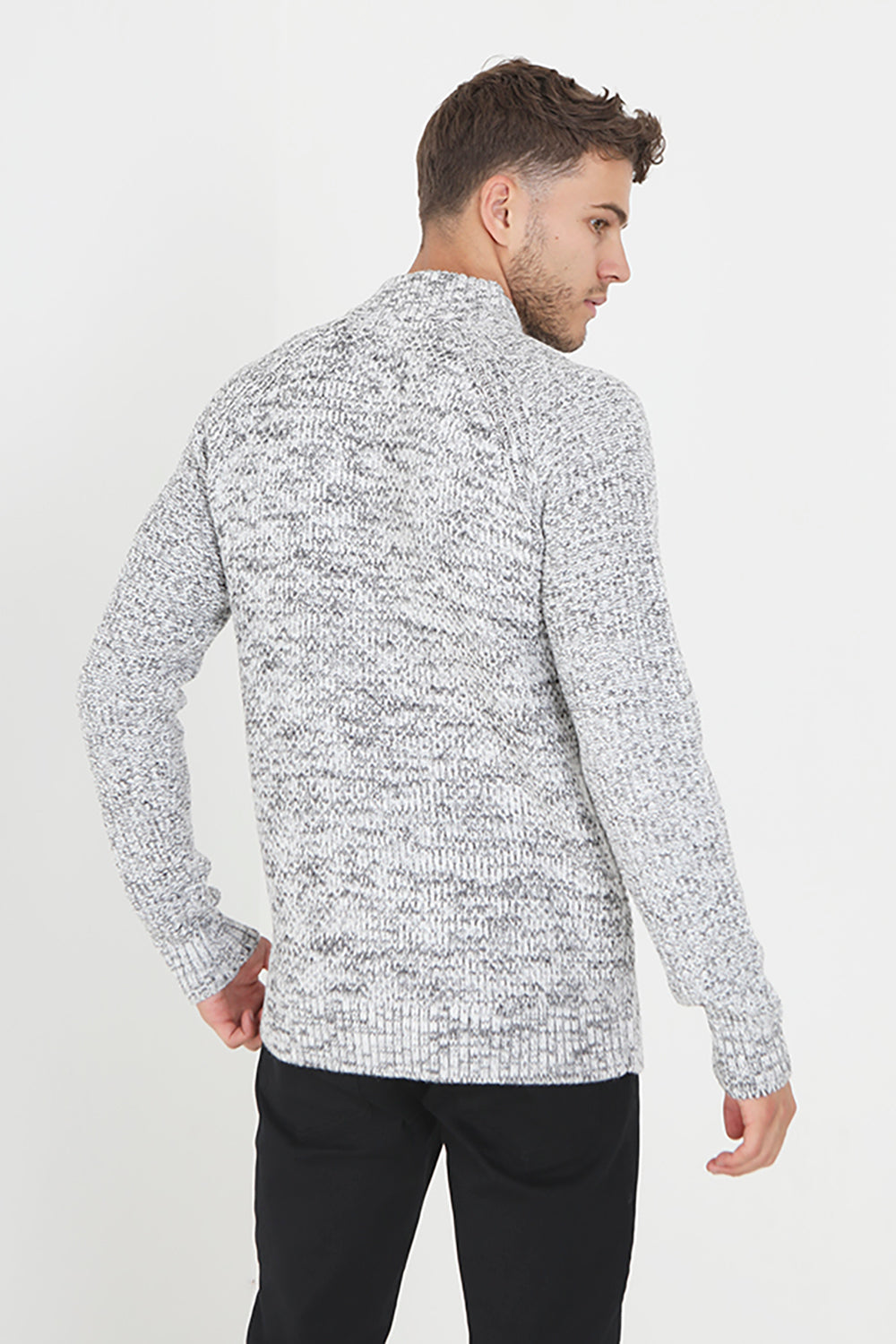 Brave Soul Ecru Quarter Zip Neck Knitted Jumper - Ecru Image 2