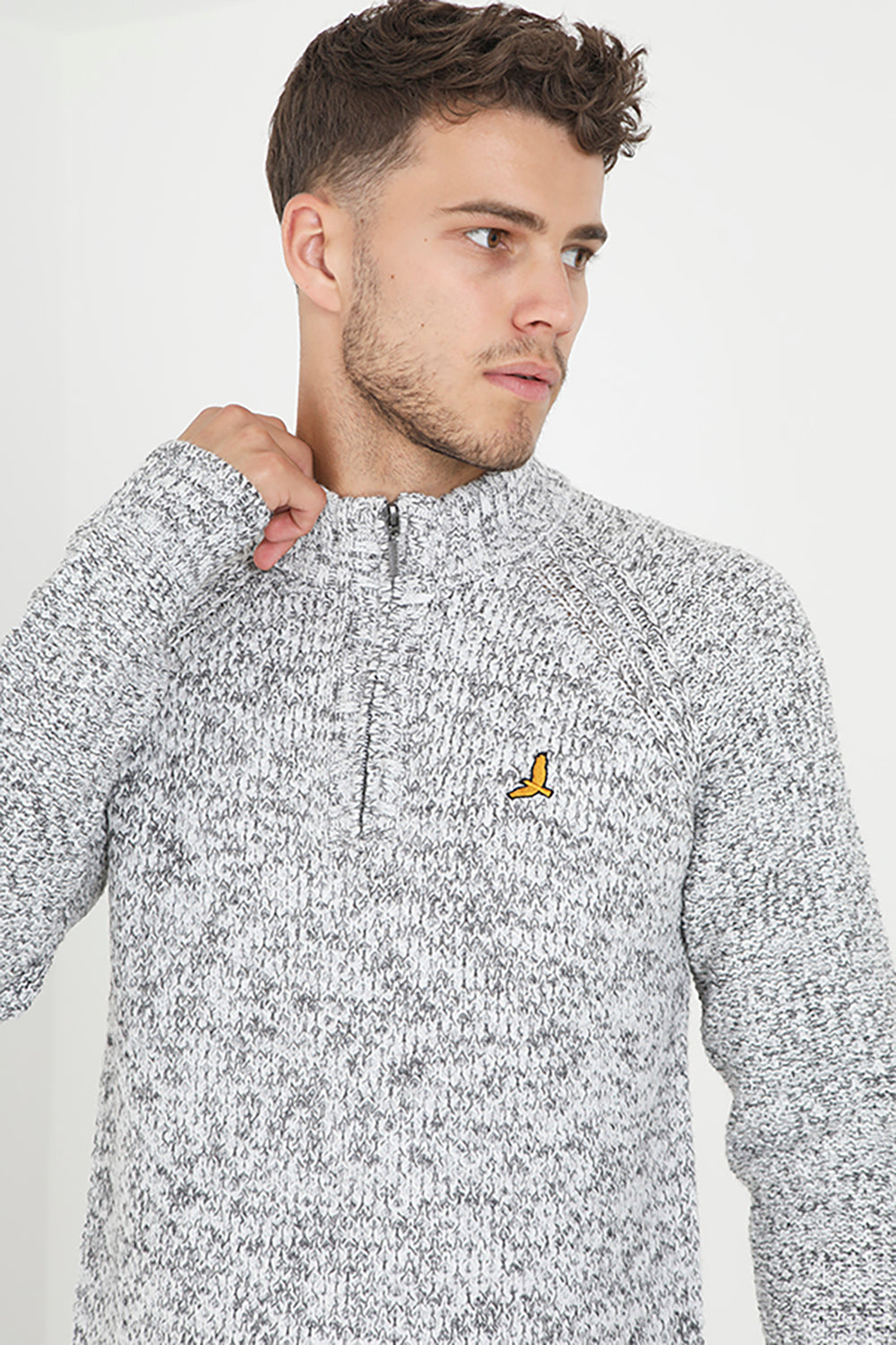 Brave Soul Ecru Quarter Zip Neck Knitted Jumper - Ecru Image 3