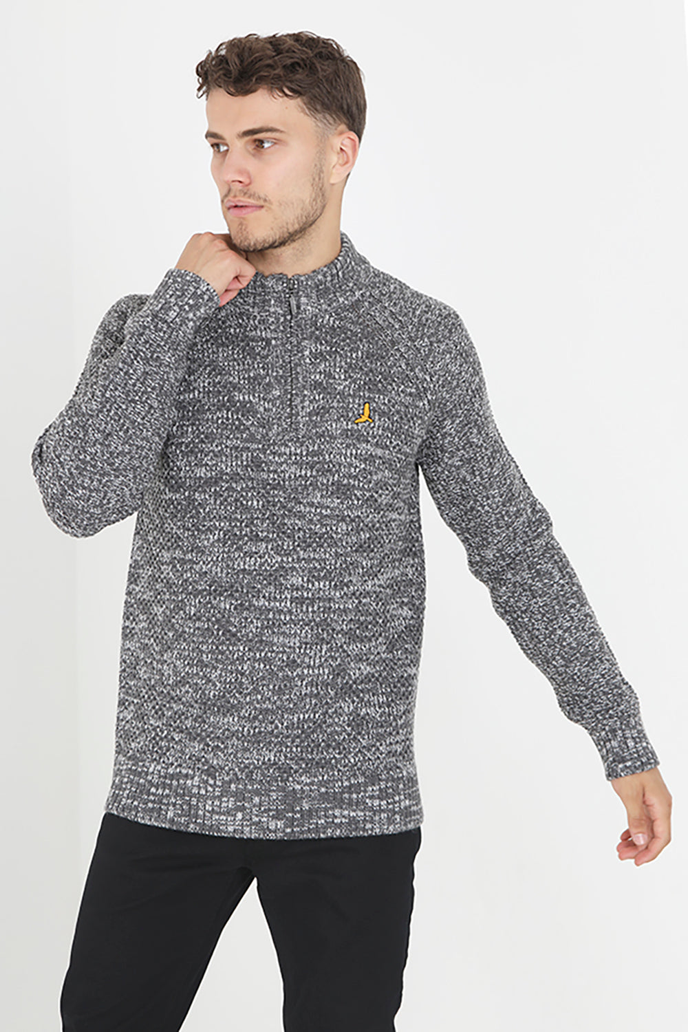 Brave Soul Charcoal Quarter Zip Neck Knitted Jumper - Charcoal Image 1