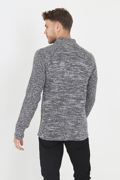 Brave Soul Charcoal Quarter Zip Neck Knitted Jumper - Charcoal Image 2