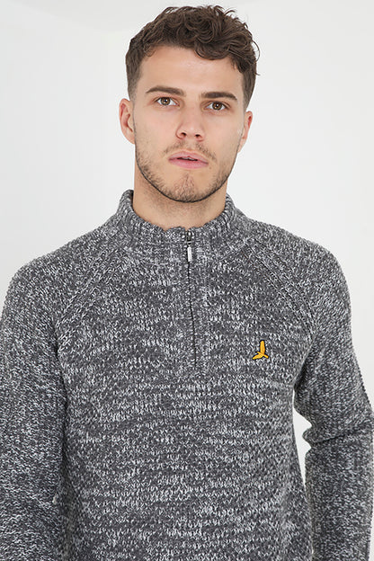 Brave Soul Charcoal Quarter Zip Neck Knitted Jumper - Charcoal Image 3