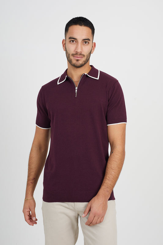 Brave Soul Maroon Short Sleeve Knitted Polo Shirt - Maroon Image 1