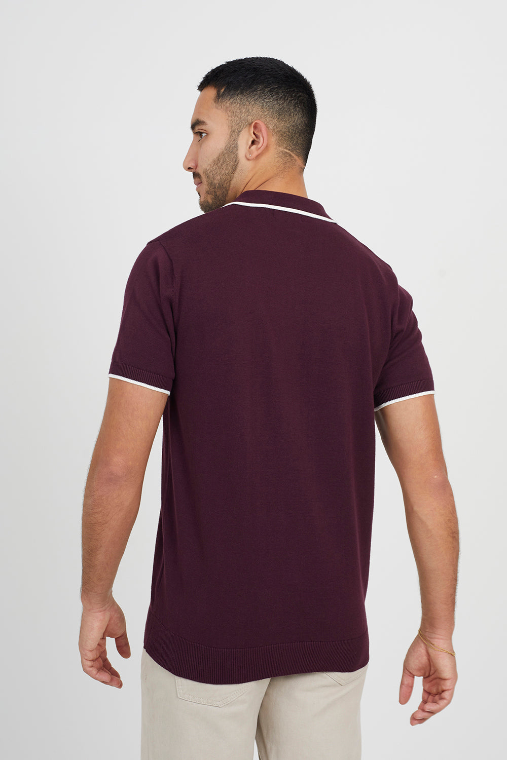 Brave Soul Maroon Short Sleeve Knitted Polo Shirt - Maroon Image 2