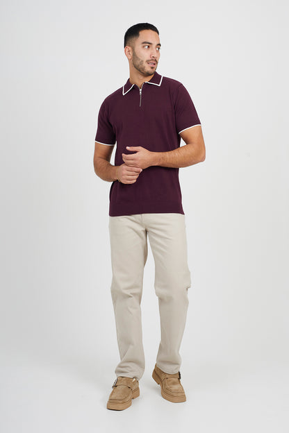 Brave Soul Maroon Short Sleeve Knitted Polo Shirt - Maroon Image 3