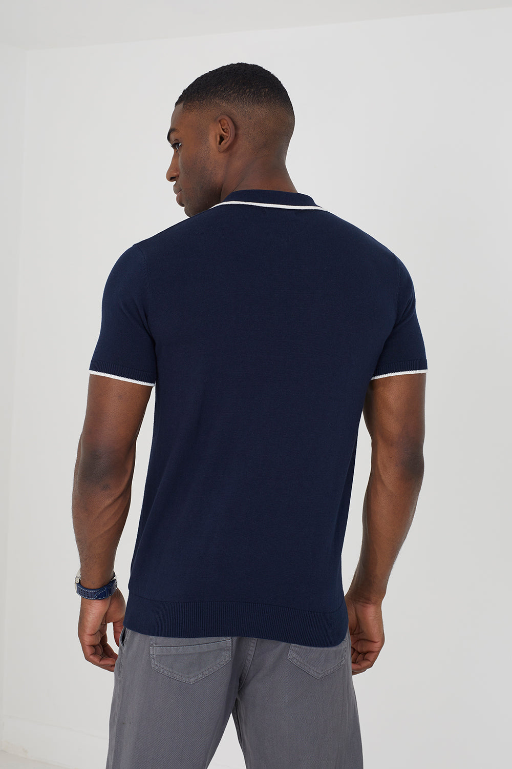 Brave Soul Dark Navy Short Sleeve Knitted Polo Shirt - Dark Navy Image 2