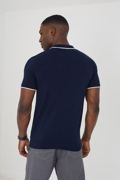 Brave Soul Dark Navy Short Sleeve Knitted Polo Shirt - Dark Navy Image 2