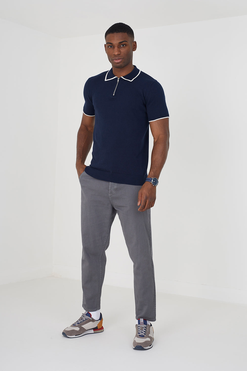 Brave Soul Dark Navy Short Sleeve Knitted Polo Shirt - Dark Navy Image 3