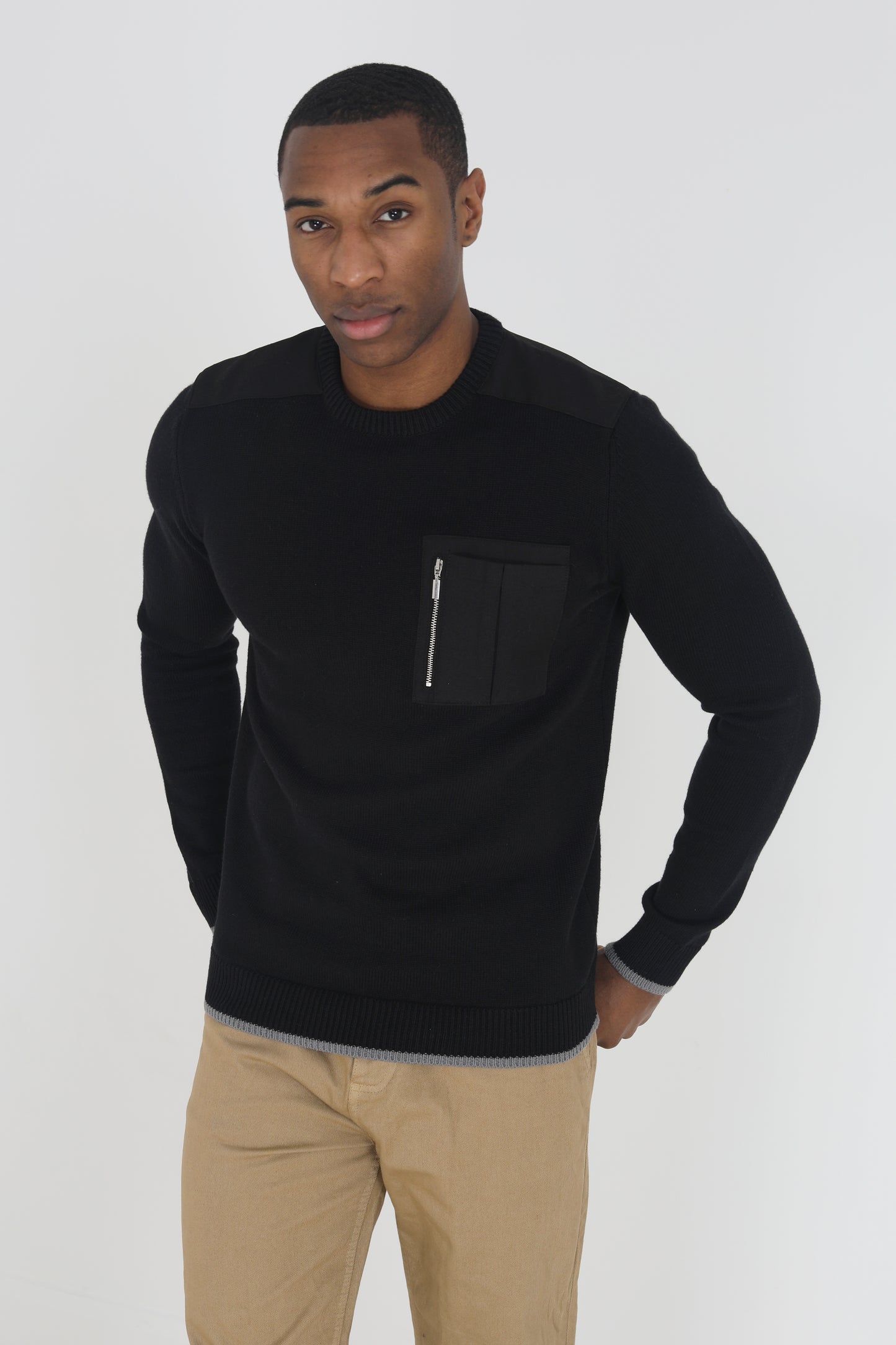 Brave Soul Black Knitted Jumper With Chest Pocket - Black Image 1
