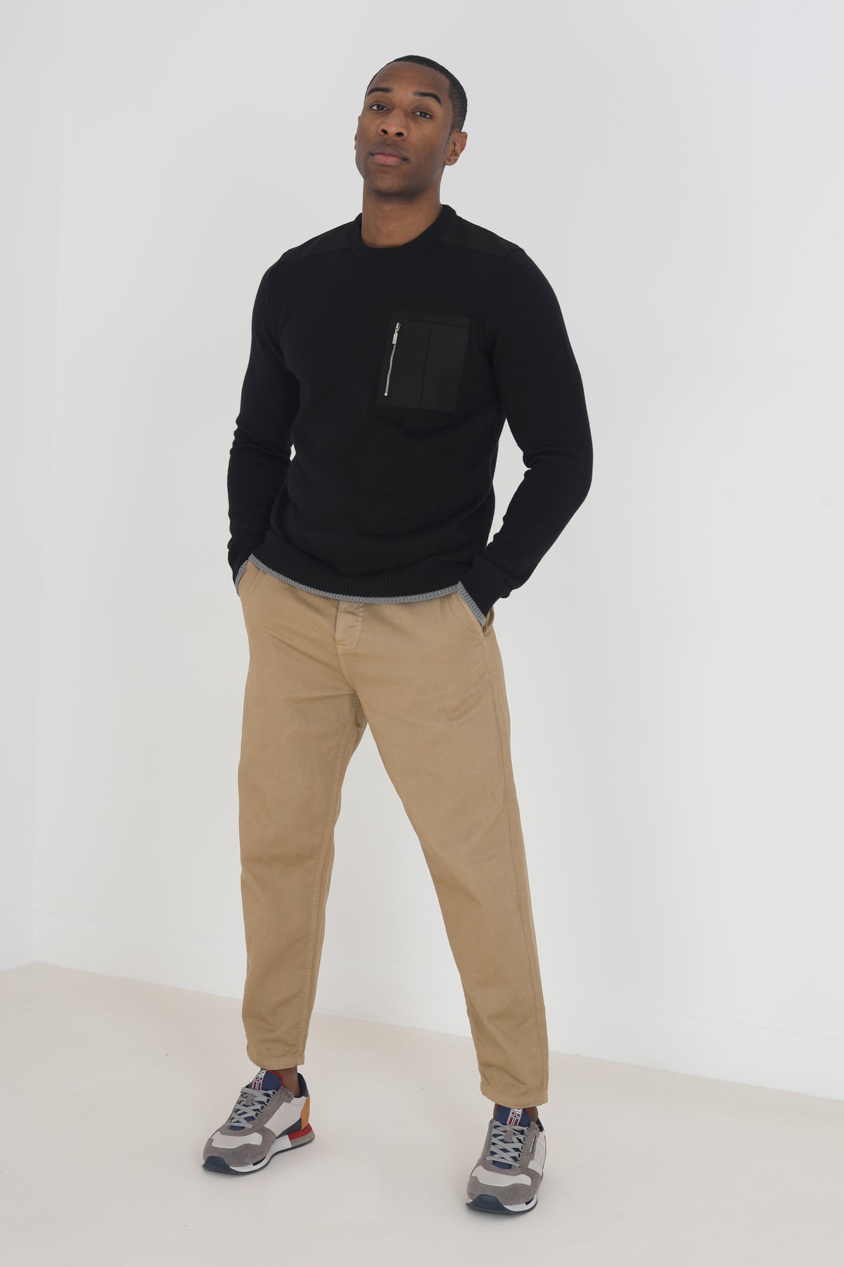 Brave Soul Black Knitted Jumper With Chest Pocket - Black Image 3