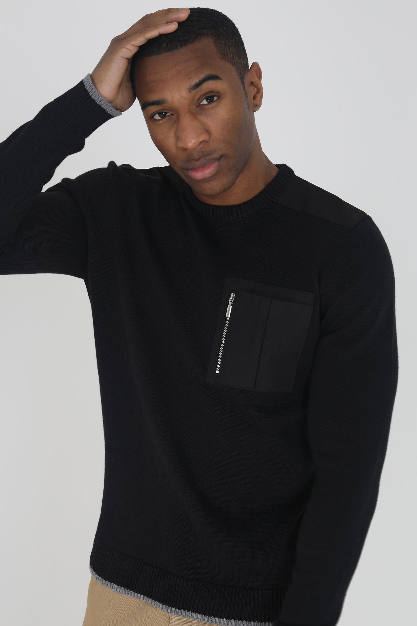 Brave Soul Black Knitted Jumper With Chest Pocket - Black Image 4