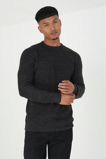 Brave Soul Khaki Crew Neck Knitted Jumper - Khaki Image 1