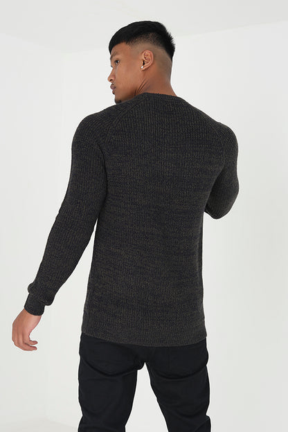 Brave Soul Khaki Crew Neck Knitted Jumper - Khaki Image 2