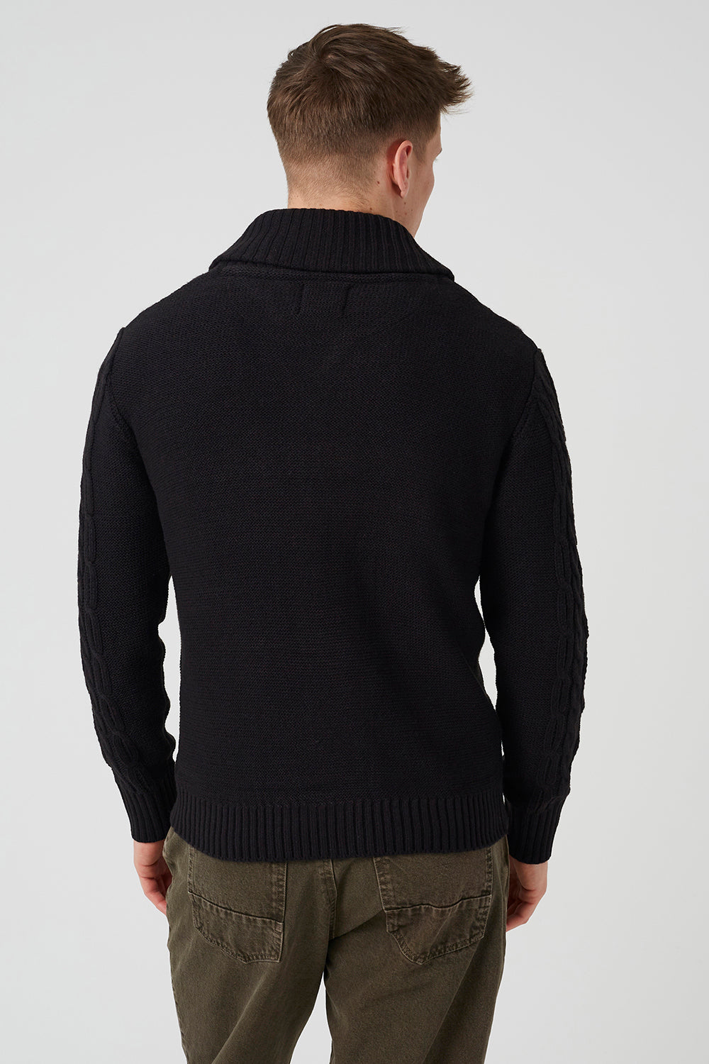 Brave Soul Black Shawl Collar Cable Knit Cardigan - Black Image 2