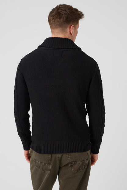 Brave Soul Black Shawl Collar Cable Knit Cardigan - Black Image 2