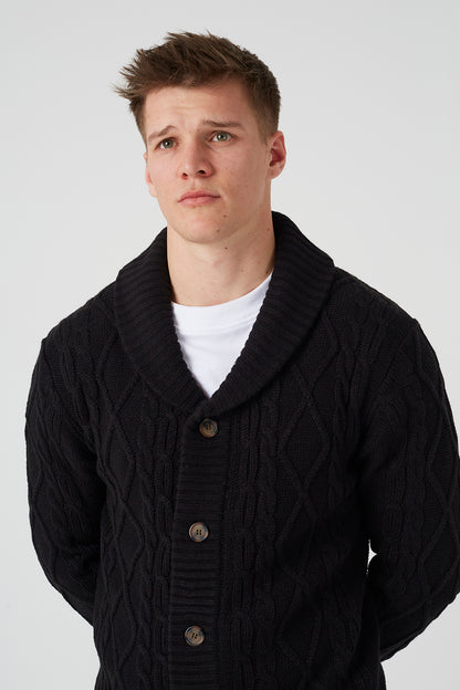 Brave Soul Black Shawl Collar Cable Knit Cardigan - Black Image 4