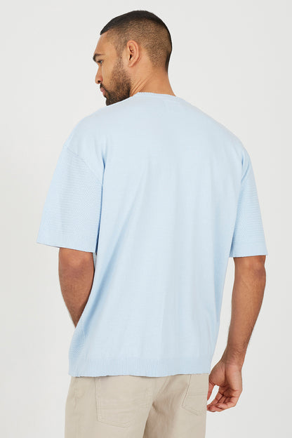Brave Soul Light Blue Short Sleeve Knitted T-Shirt - Light Blue Image 2