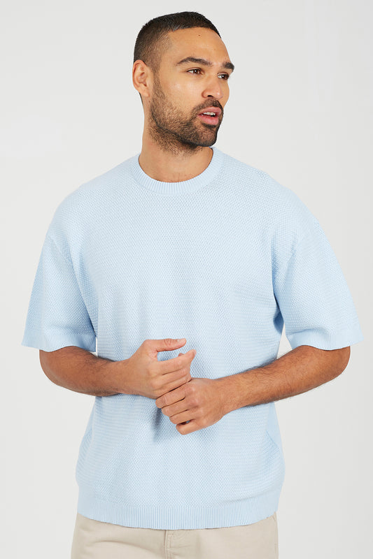 Brave Soul Light Blue Short Sleeve Knitted T-Shirt - Light Blue Image 1