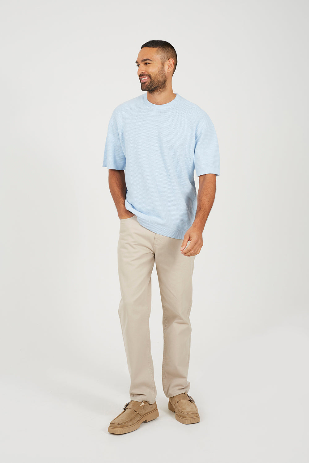 Brave Soul Light Blue Short Sleeve Knitted T-Shirt - Light Blue Image 3