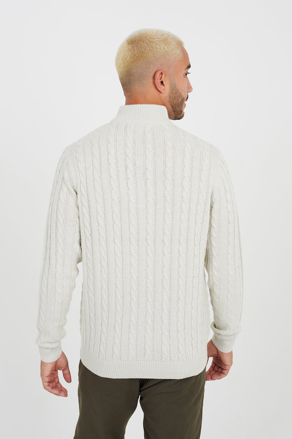 Brave Soul Light Beige Quarter Zip Neck Cable Knit Jumper - Light Beige Image 2