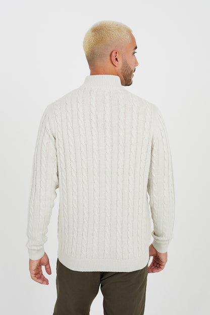 Brave Soul Light Beige Quarter Zip Neck Cable Knit Jumper - Light Beige Image 2