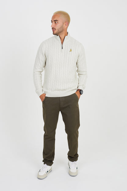 Brave Soul Light Beige Quarter Zip Neck Cable Knit Jumper - Light Beige Image 3