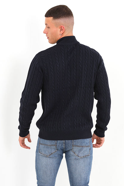Brave Soul Midnight Quarter Zip Neck Cable Knit Jumper - Midnight Image 2