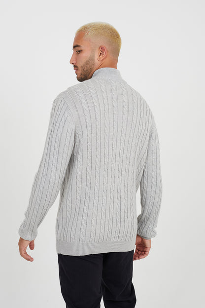 Brave Soul Grey Quarter Zip Neck Cable Knit Jumper - Grey Image 2
