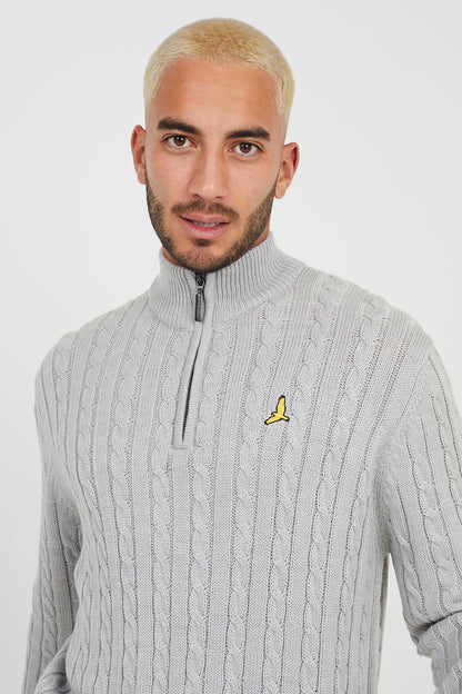 Brave Soul Grey Quarter Zip Neck Cable Knit Jumper - Grey Image 3