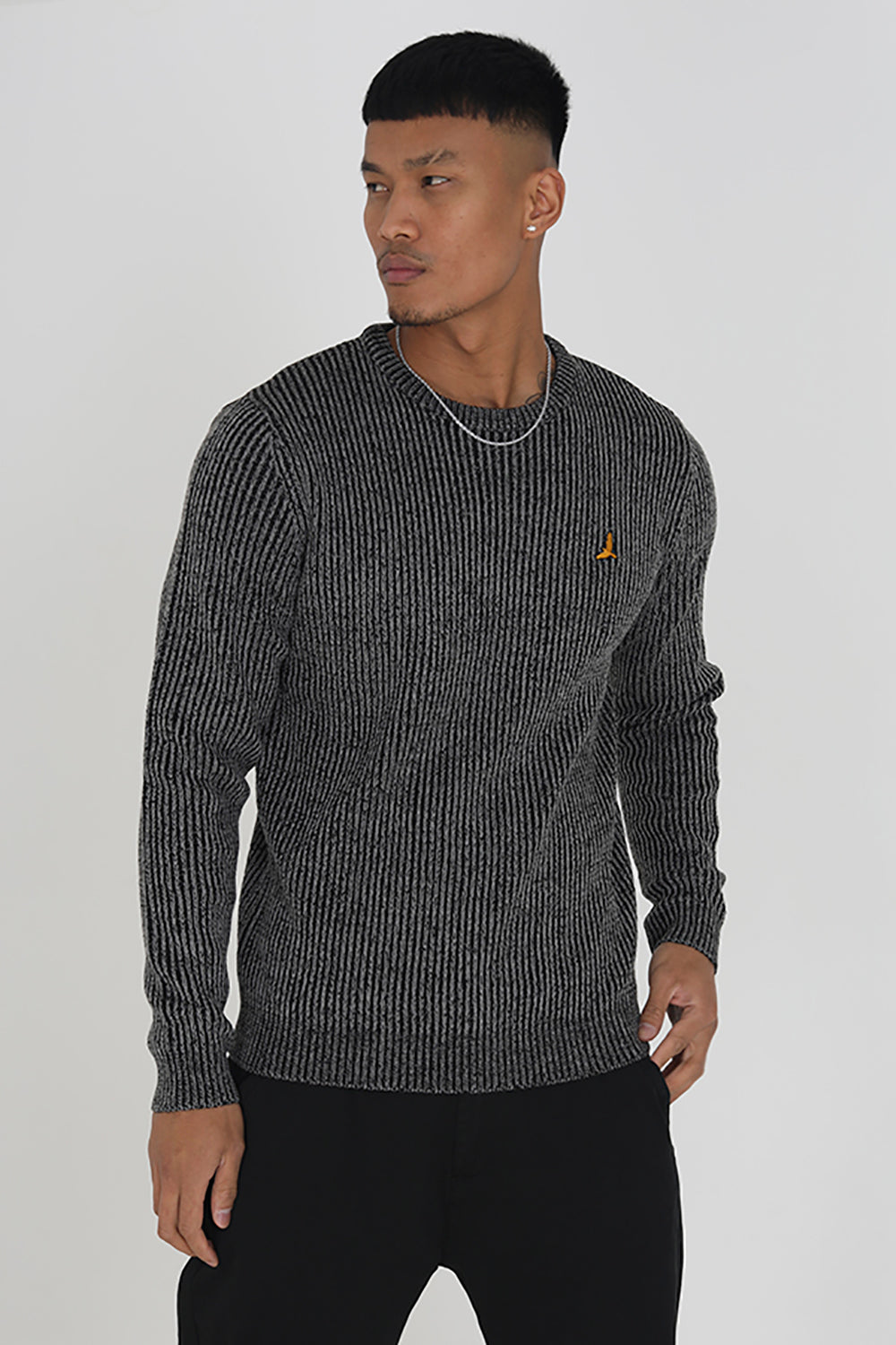 Brave Soul Black Crew Neck Twisted Knit Jumper - Black Image 1