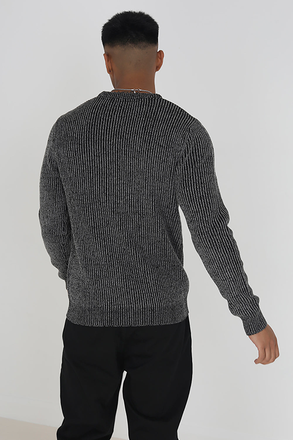 Brave Soul Black Crew Neck Twisted Knit Jumper - Black Image 2