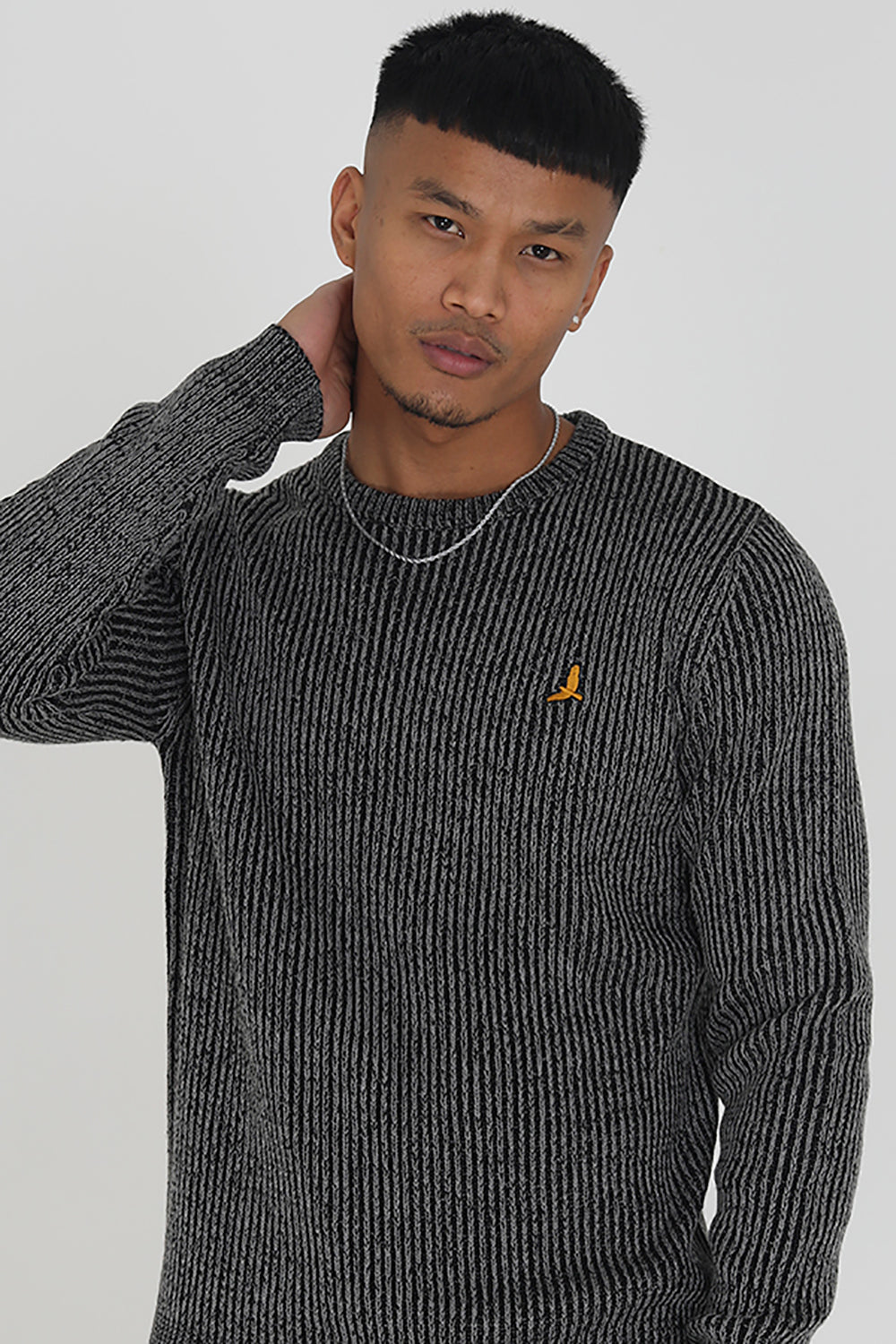 Brave Soul Black Crew Neck Twisted Knit Jumper - Black Image 3