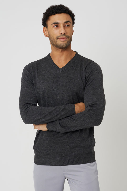 Brave Soul Charcoal V-Neck Knitted Jumper - Charcoal Image 1