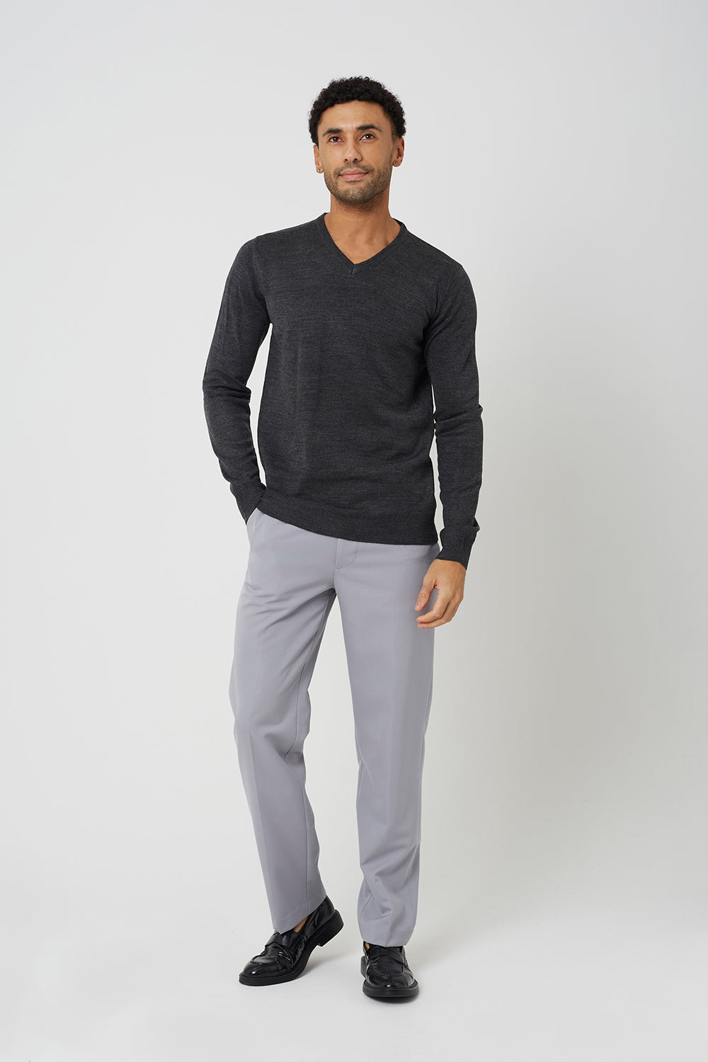Brave Soul Charcoal V-Neck Knitted Jumper - Charcoal Image 3