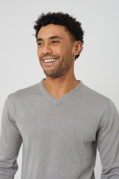 Brave Soul Grey V-Neck Knitted Jumper - Grey Image 4