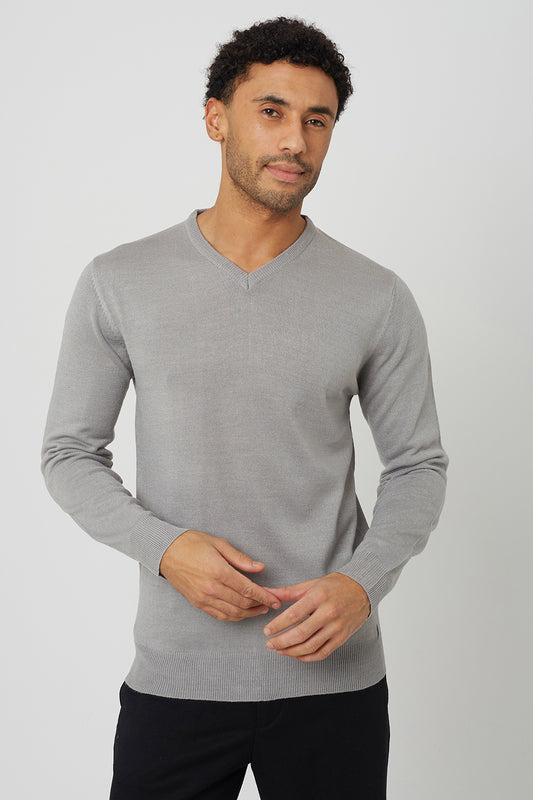 Brave Soul Grey V-Neck Knitted Jumper - Grey Image 1